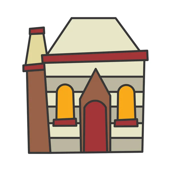 Casita home chimney pueblo arquitectura dibujos animados icono. — Archivo Imágenes Vectoriales