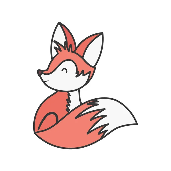 Cute fox sitting cartoon animal on white background - Stok Vektor