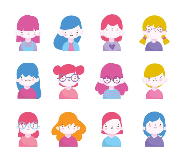 Cute little boys and girls characters portrait set — 스톡 벡터