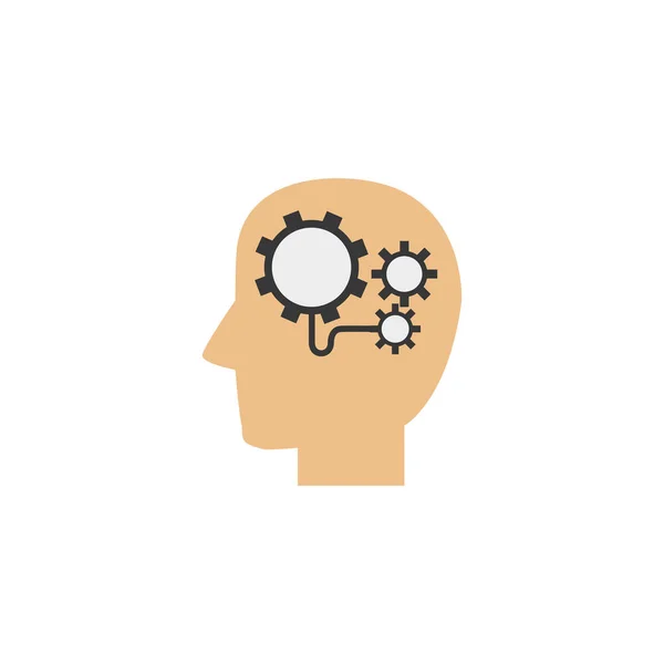 Cabeza cerebro engranajes solución idea icono plana estilo — Vector de stock