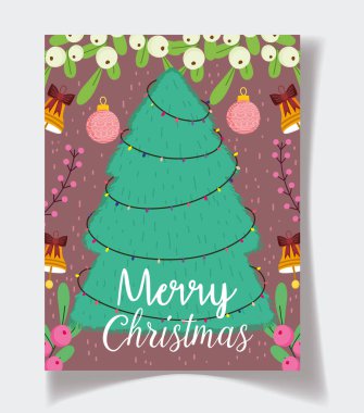 Dekoratif ağaç ışıkları Mutlu Noel posterlerini kutluyor