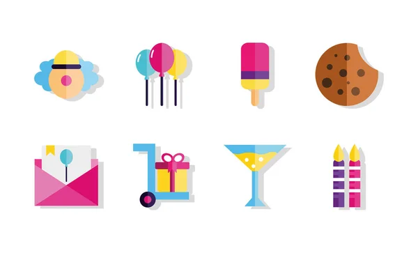 Happy birthday celebration decoration icons set — Stock Vector