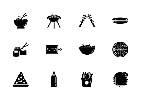 Los iconos del menú de comida rápida establecen silueta. — Archivo Imágenes Vectoriales