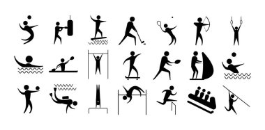 Siluet insanlar farklı etkinlik simgeleri seti spor