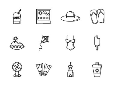 Turizm seyahati yaz simgeleri doğrusal