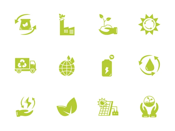 Verde energia ambiente icone impostare lo stile piatto — Vettoriale Stock