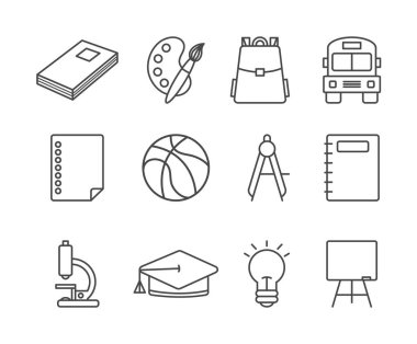 okul ve eğitim simgeleri satır biçimi