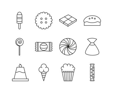 Tatlı şekerlemeleri ve pasta ikonları.