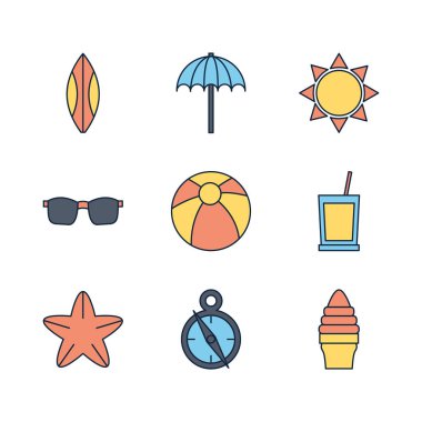 tourism travel time summer icons set