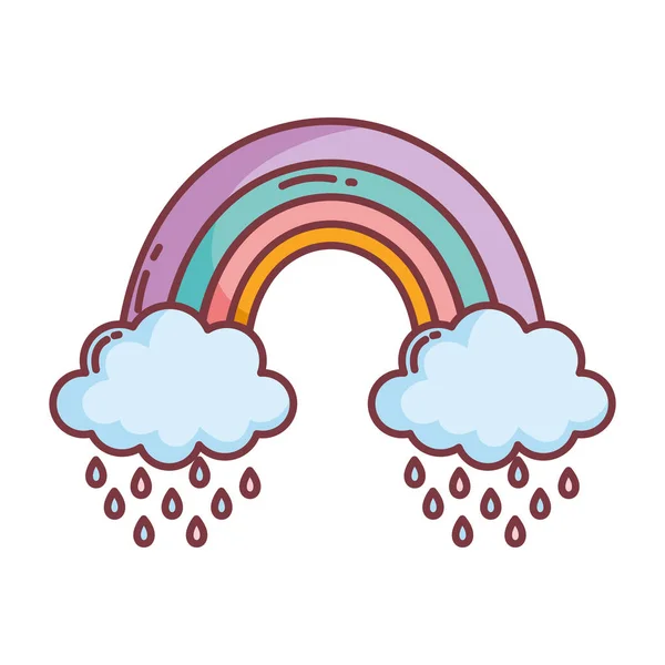 Lluvia nublada de arco iris cae dibujos animados — Vector de stock