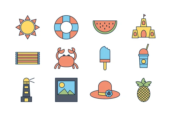 Tourism travel time summer icons set — ストックベクタ