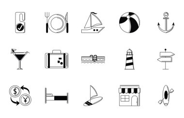 Turizm tatilleri seyahat simgesi ince bir çizgi çizdi