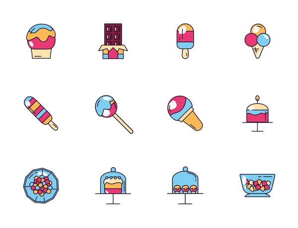 Sweet dessert jar candy and pastry icons set — Stock Vector