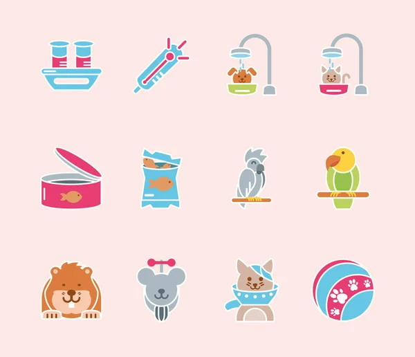 Pet shop grooming food vet care icons set — Stock Vector