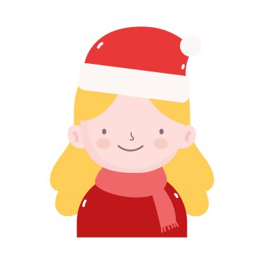 Mutlu Noeller şapkası ve eşarbı olan tatlı kız.