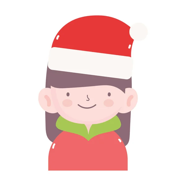 Alegre natal menina com chapéu e camisola ícone — Vetor de Stock