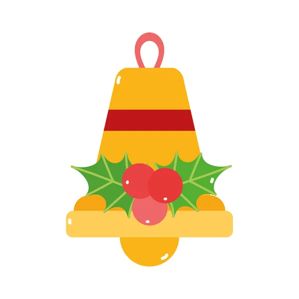 Feliz Natal ouro sino ícone de decoração mistletoe — Vetor de Stock