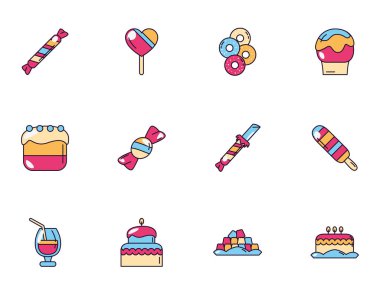 Tatlı kavanozu şeker ve pasta ikonları.