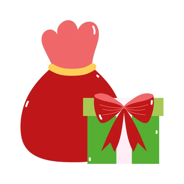 Vrolijk kerstmis rode tas en cadeau decoratie icoon — Stockvector