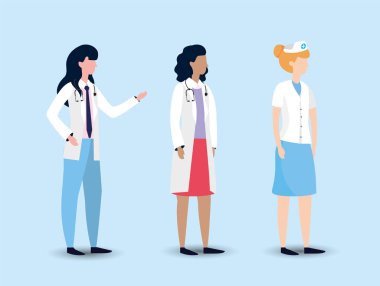 Profesyonel kadın doktorlar ve hemşire ayarlayın.