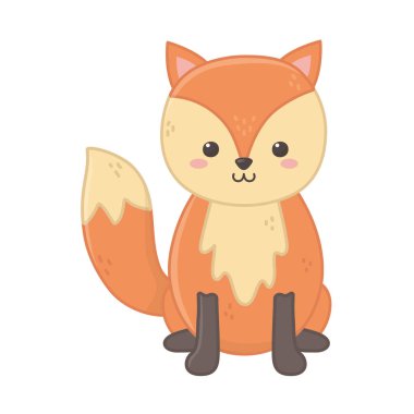 Sevimli küçük tilki oturan hayvan çizgi filmi