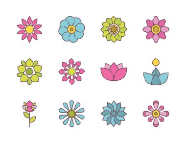 çiçek doğa dekorasyon simgeleri düz stil ayarlandı