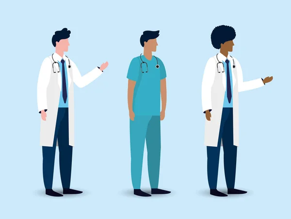 Définir les médecins professionnels hommes avec stéthoscope — Image vectorielle