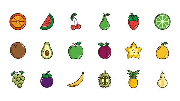 Verse voeding oogst fruit pictogrammen ingesteld — Stockvector