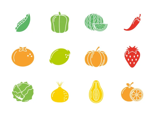 Fruits and vegetables fresh icons set flat design — Archivo Imágenes Vectoriales