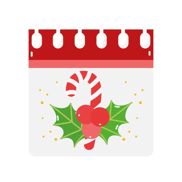 Merry christmas calendario Candy cane mistletoe decoración icono. — Vector de stock