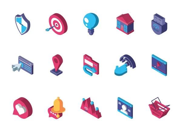 Data internet technology isometric icons set — Vetor de Stock