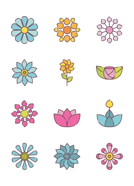 Çiçek doğa dekorasyon simgeleri düz stil ayarlandı — Stok Vektör