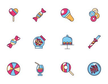 Tatlı kavanozu şeker ve pasta ikonları.