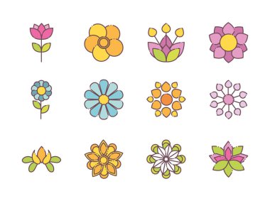 çiçek doğa dekorasyon simgeleri düz stil ayarlandı