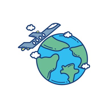 Dünya etrafında uçan uçak seyahat havacılık havaalanı