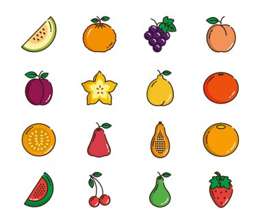 Taze besin hasadı meyve ikonları