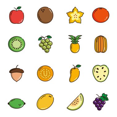 Taze besin hasadı meyve ikonları