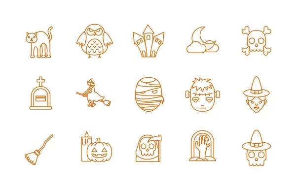 Happy halloween celebration icons set color line — Vector de stock