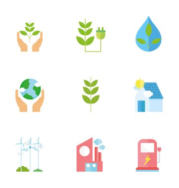ecology renewable environment recycle icons collection