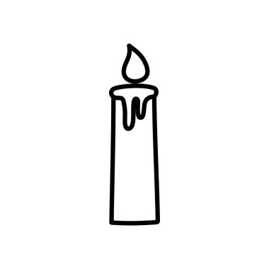 burning candle decoration on white background thick line
