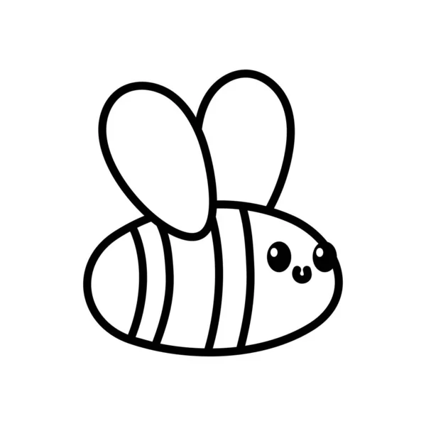 Cute flying bee cartoon on white background thick line — Vetor de Stock