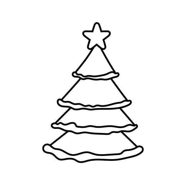 Pine tree with star decoration christmas thick line — стоковый вектор