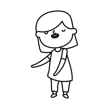 smiling cute little girl on white background thick line