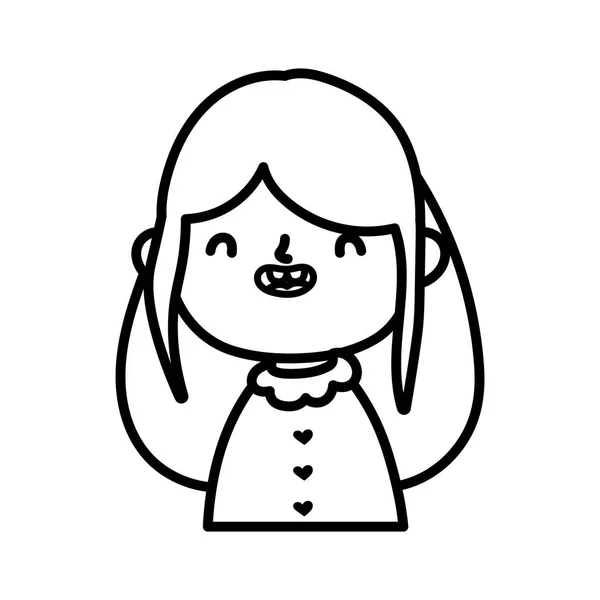 Smiling cute little girl on white background thick line — ストックベクタ