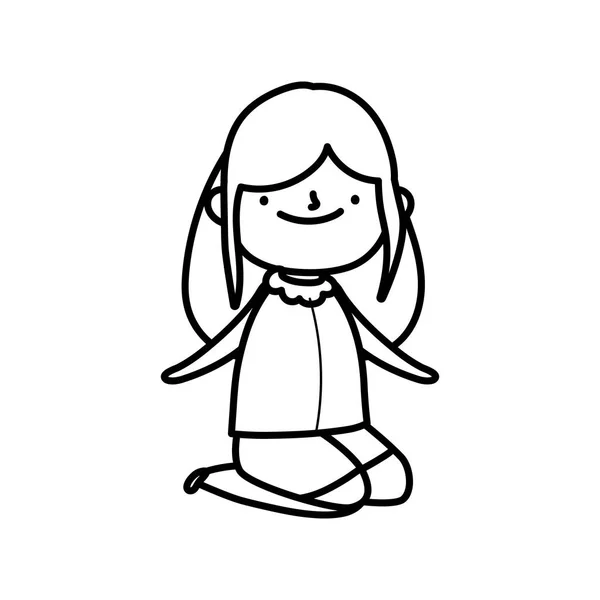 Cute little girl on the knees cartoon thick line — Stockvektor