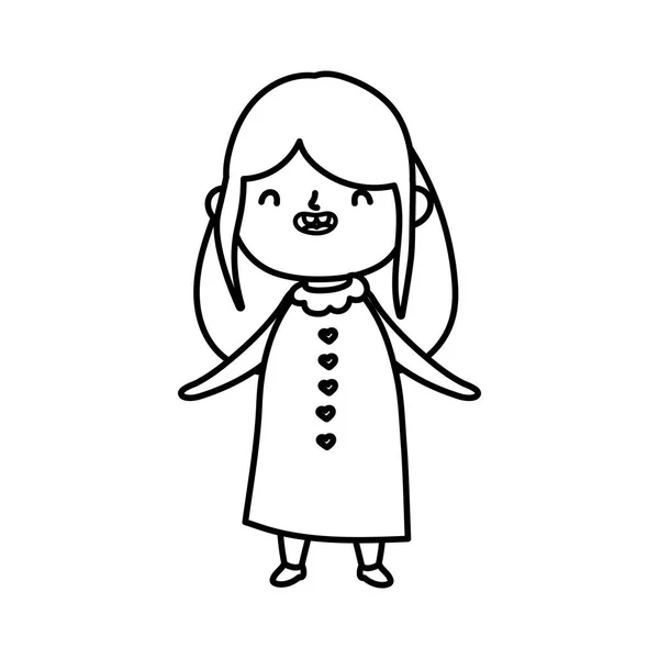 Smiling cute little girl on white background thick line — 스톡 벡터