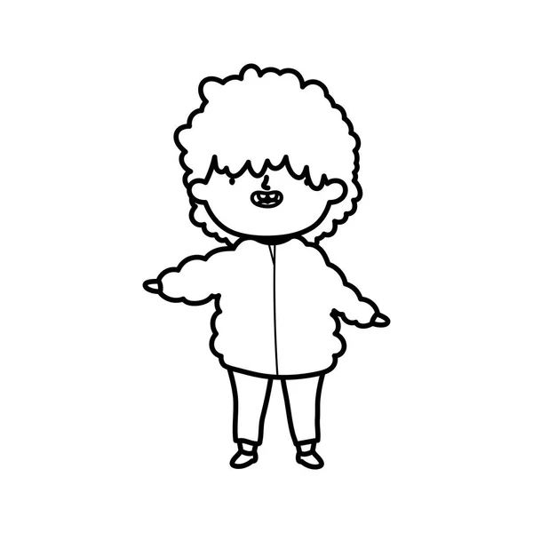 Cute little boy with jacket on white background thick line —  Vetores de Stock