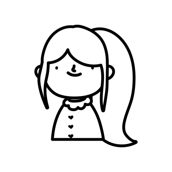 Cute little girl with ponytail thick line — Vector de stock