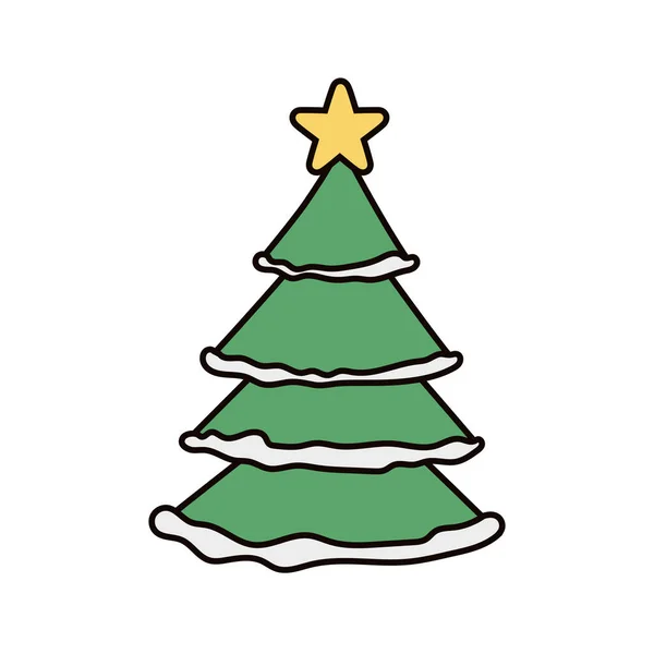 Pine tree with star decoration christmas — Stock vektor
