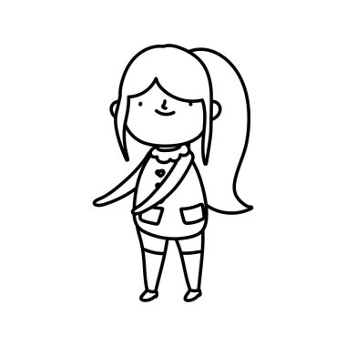 girl with long hair on white background thick line